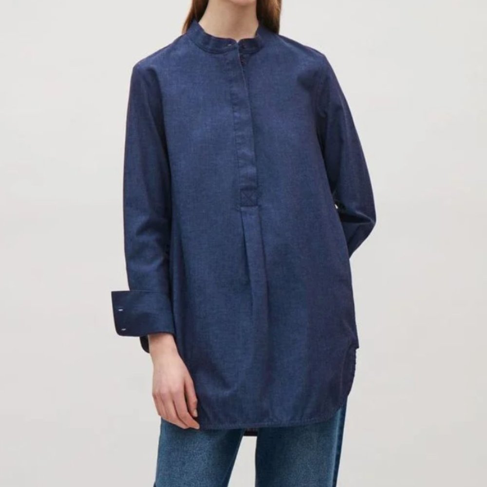 COS Mandarin Collar Long Denim Tunic